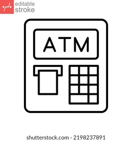 Atm icon, machine bank. outline style. Credit Debit for shopping and e Commerce sign for banking apps websites. automated teller editable stroke vector illustration design on white background EPS 10