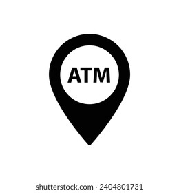 punto de mapa de iconos de atm, destino con el signo ATM del banco 