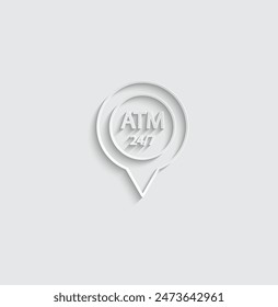 punto de mapa de icono de cajero automático, destino con signo de cajero automático bancario