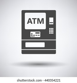 ATM icon on gray background, round shadow. Vector illustration.