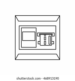ATM icon in outline style isolated on white background. Banking symbol vector illustration