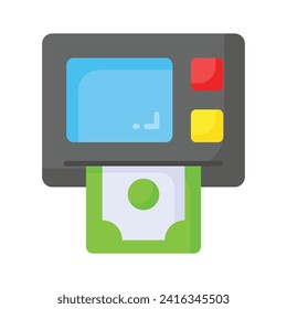 The ATM icon represents a machine that dispenses cash and allows customers to perform banking transactions. Modern icon of atm machine