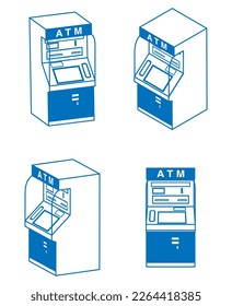 ATM icon set 01, four different angles, Line art