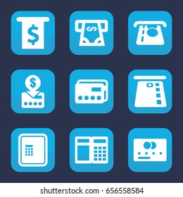 Atm icon. set of 9 filled atm icons such as credit card