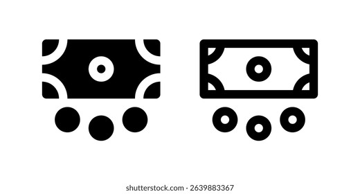 ATM Icon Set. A black glyph and outline icon of a money, representing cash withdrawal or banking.