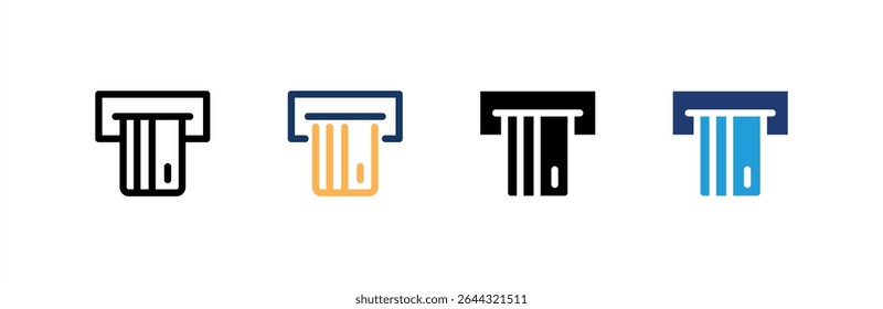 Conjunto de iconos de cajero automático colección de estilos múltiples. Ilustración vectorial.