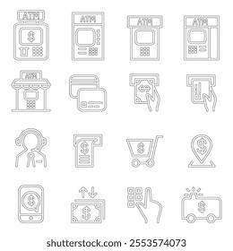 ATM icon set in thin line style