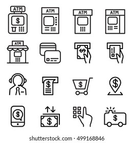 ATM Icon Set In Thin Line Style