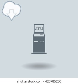 ATM icon with shadow. Cloud of download with arrow.