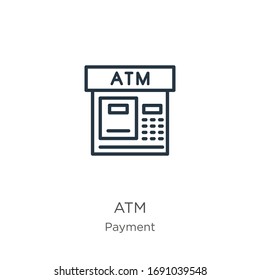 Atm icon. Thin linear atm outline icon isolated on white background from payment collection. Line vector sign, symbol for web and mobile