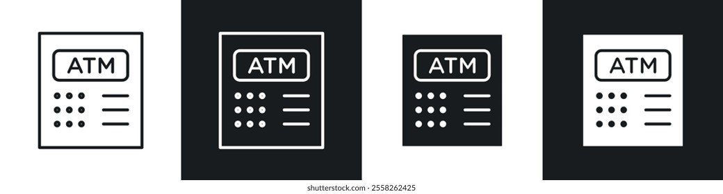 ATM icon vector collection in black and white.