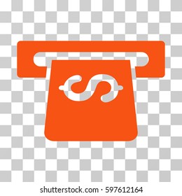 ATM icon. Vector illustration style is flat iconic symbol, orange color, transparent background. Designed for web and software interfaces.