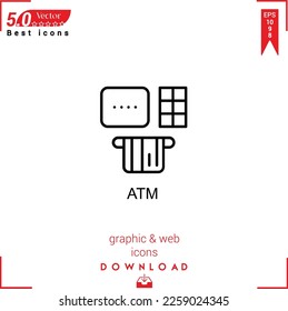 ATM icon vector on white background. Simple, isolated, flat icons, icons, apps, logos, website design or mobile apps for business marketing management,
UI UX design Editable stroke.EPS10