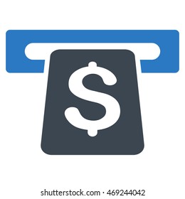ATM icon. Vector style is bicolor flat iconic symbol with rounded angles, smooth blue colors, white background.