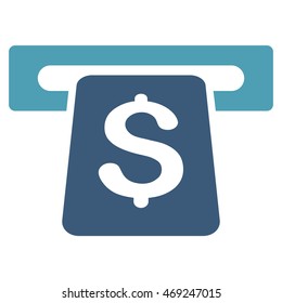 ATM icon. Vector style is bicolor flat iconic symbol with rounded angles, cyan and blue colors, white background.