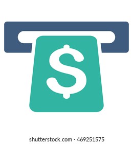 ATM icon. Vector style is bicolor flat iconic symbol with rounded angles, cobalt and cyan colors, white background.