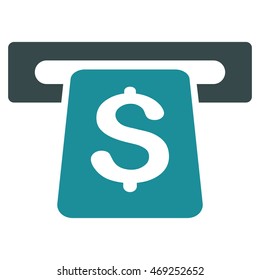 ATM icon. Vector style is bicolor flat iconic symbol with rounded angles, soft blue colors, white background.