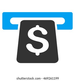 ATM icon. Vector style is bicolor flat iconic symbol with rounded angles, blue and gray colors, white background.
