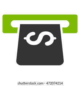 Atm icon. Vector style is bicolor flat iconic symbol with rounded angles, eco green and gray colors, white background.