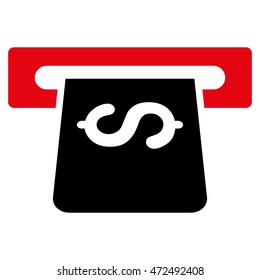 Atm icon. Vector style is bicolor flat iconic symbol with rounded angles, intensive red and black colors, white background.