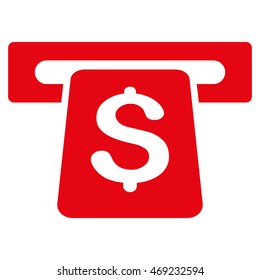 ATM icon. Vector style is flat iconic symbol with rounded angles, red color, white background.