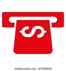 Atm icon. Vector style is flat iconic symbol with rounded angles, red color, white background.