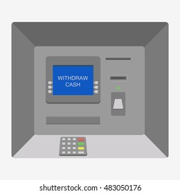 ATM icon. Withdraw cash inscription. Flat vector stock illustration.