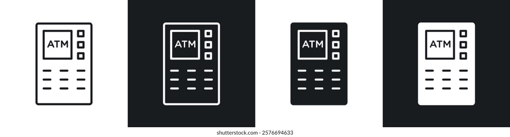 ATM icons collection in black and white solid and line style