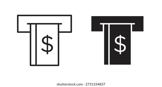 Iconos de Atm sobre fondo blanco. Signo de Vector de línea, símbolo para Web y móvil