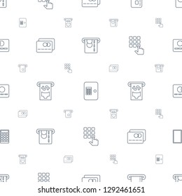 atm icons pattern seamless white background. Included editable line ATM money withdraw, credit card in atm, credit card, money in hand on icons. icons for web and mobile.