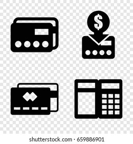 Atm icons set. set of 4 atm filled icons such as credit card, put money on card