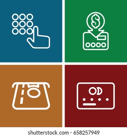 Atm icons set. set of 4 atm outline icons such as credit card