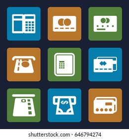 Atm icons set. set of 9 atm filled icons such as