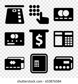 Atm icons set. set of 9 atm filled icons such as