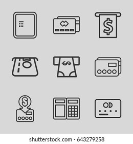 Atm icons set. set of 9 atm outline icons such as credit card
