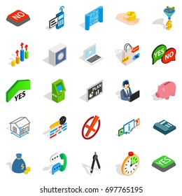 ATM icons set. Isometric set of 25 atm vector icons for web isolated on white background
