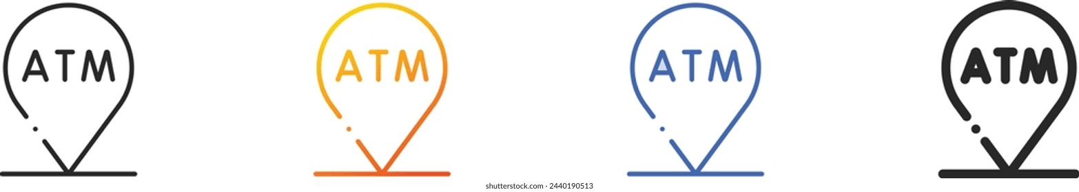 atm-Symbol.Dünne lineare, Verlaufs-, blaue Kontur und fett Stil Design isoliert auf weißem Hintergrund