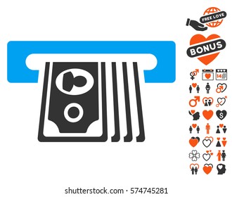 ATM Insert Cash icon with bonus dating images. Vector illustration style is flat iconic symbols for web design, app user interfaces.
