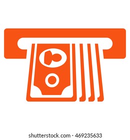 ATM Insert Cash icon. Vector style is flat iconic symbol with rounded angles, orange color, white background.