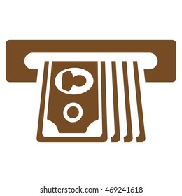 ATM Insert Cash icon. Vector style is flat iconic symbol with rounded angles, brown color, white background.