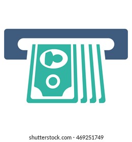 ATM Insert Cash icon. Vector style is bicolor flat iconic symbol with rounded angles, cobalt and cyan colors, white background.
