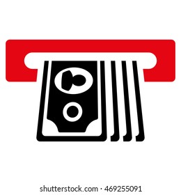 ATM Insert Cash icon. Vector style is bicolor flat iconic symbol with rounded angles, intensive red and black colors, white background.