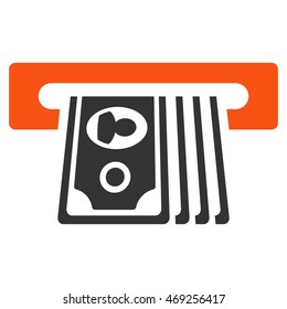ATM Insert Cash icon. Vector style is bicolor flat iconic symbol with rounded angles, orange and gray colors, white background.