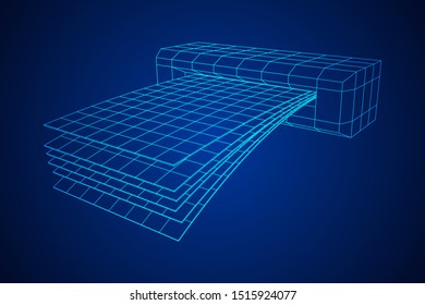 ATM insert cash withdrawal. Dollar banknotes in automated teller machine slot. Financial transaction, e-payment concept. Quick cash, money wireframe low poly mesh vector illustration.