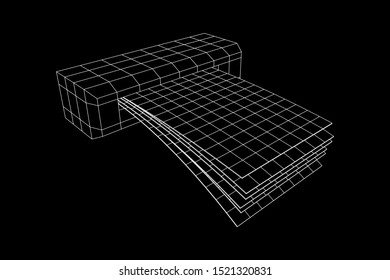 ATM insert cash withdrawal. Dollar banknotes in automated teller machine slot. Financial transaction, e-payment concept. Quick cash, money wireframe low poly mesh vector illustration.