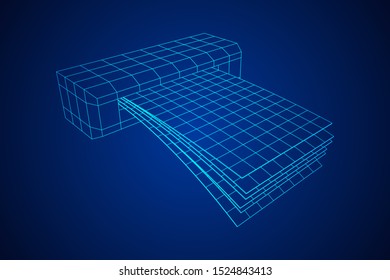 ATM insert cash withdrawal. Dollar banknotes in automated teller machine slot. Financial transaction, e-payment concept. Quick cash, money wireframe low poly mesh vector illustration.