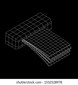 ATM insert cash withdrawal. Dollar banknotes in automated teller machine slot. Financial transaction, e-payment concept. Quick cash, money wireframe low poly mesh vector illustration.