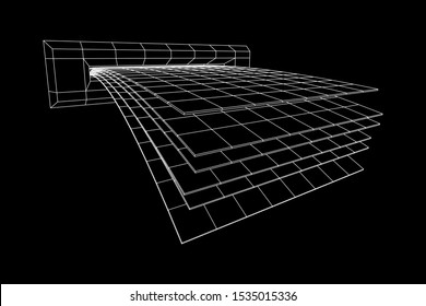 ATM insert cash withdrawal. Dollar banknotes in automated teller machine slot. Financial transaction, e-payment concept. Quick cash, money wireframe low poly mesh vector illustration.