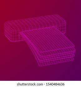 ATM insert cash withdrawal. Dollar banknotes in automated teller machine slot. Financial transaction, e-payment concept. Quick cash, money wireframe low poly mesh vector illustration.