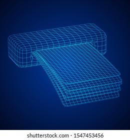 ATM insert cash withdrawal. Dollar banknotes in automated teller machine slot. Financial transaction, e-payment concept. Quick cash, money wireframe low poly mesh vector illustration.